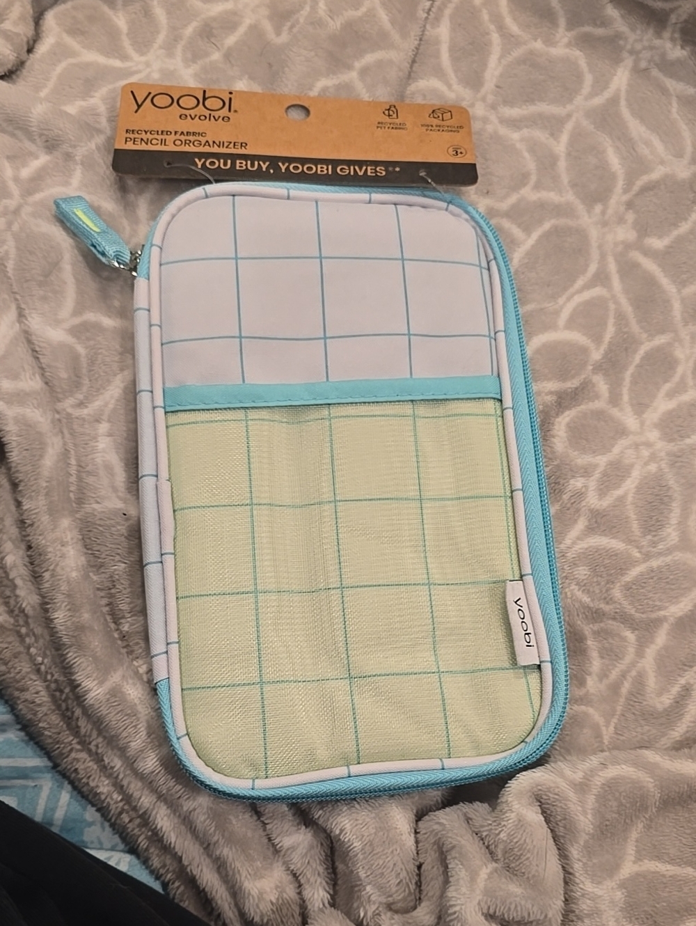 ❤️10/$10 New Yoobi Grid Pencil Organizer - Aqua Trim & Light Gray Grid